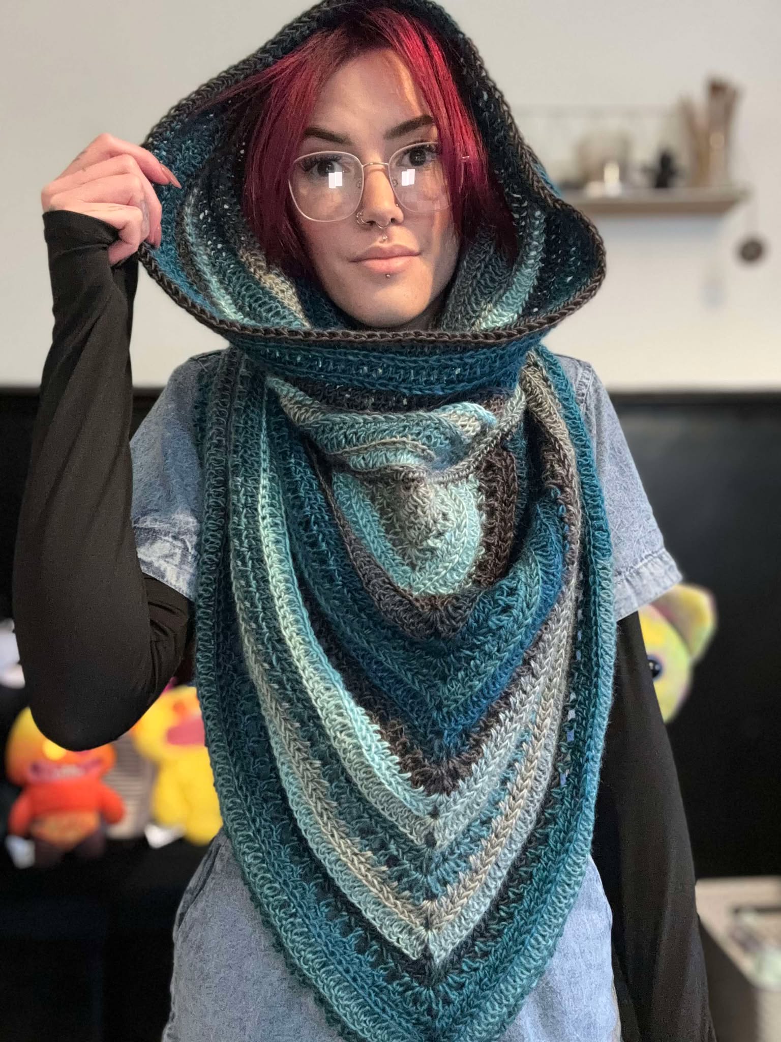 Wild Oleander Hooded Scarf, Crochet Hooded Scarf – ACERLINX